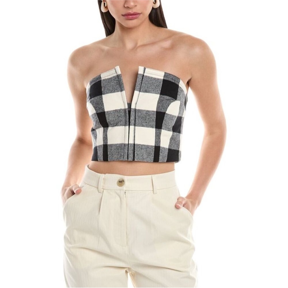 Mara Hoffman Layne Cropped Checked Cotton-Flannel Strapless Top size 4